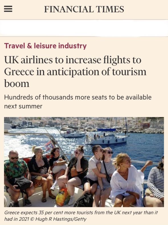 08/11/2021 – Β. Κικίλιας στους Financial Times: Η Ελλάδα αναμένει 35% περισσότερους επισκέπτες το 2022 από το Ηνωμένο Βασίλειο, σε σχέση με το 2021