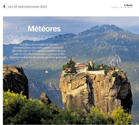 11/01/2023 – Le Monde: Τα Μετέωρα στο top 20 των παγκόσμιων προορισμών για το 2023
